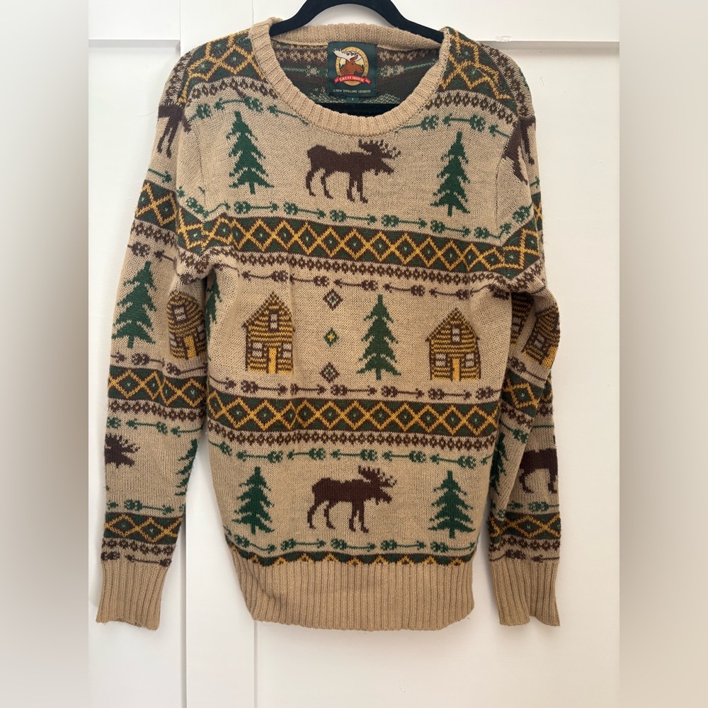 KJP Cozy Moose and Cabin Pattern Sweater